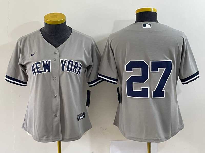 Women%27s New York Yankees #27 Giancarlo Stanton Grey No Name Stitched Cool Base Jersey->mlb womens jerseys->MLB Jersey